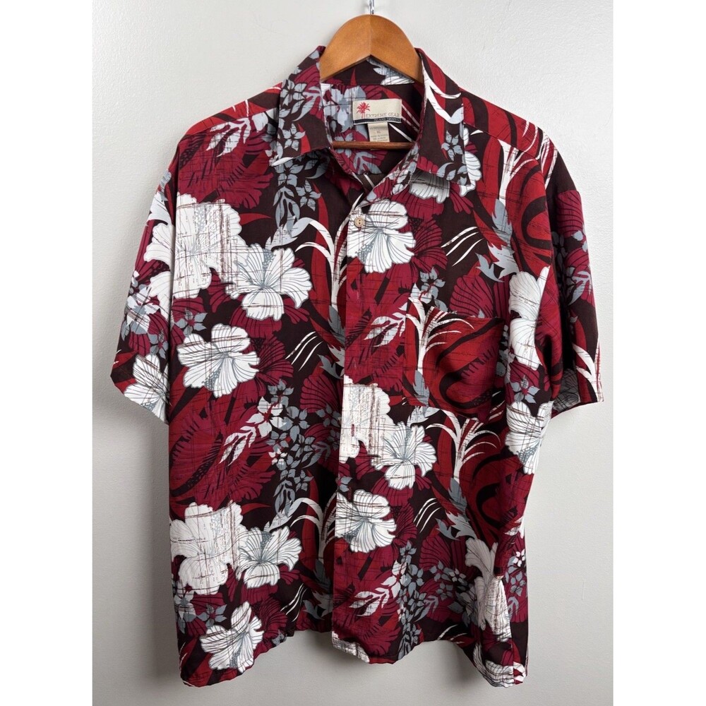Extreme Gear Men’s XL Floral Hawaiian Luau Short Sleeve Shirt Red & Black